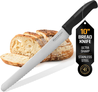 Bread Knife for Homemade Bread - 10 Inch Serrated Sourdough Cutter, Stainless Steel Bread Cutter for Artisan Loaf, Baguette, Bagel Slicer, Cake Slicer Knife Tool, Long Sharp Blade for Kitchen Baking