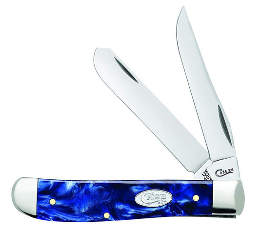 Case WR XX Pocket Knife Mini Trapper Sparxx Blue Pearl Kirinite Item #23432 - (10207 SS) - Length Closed: 3 1/2 Inches
