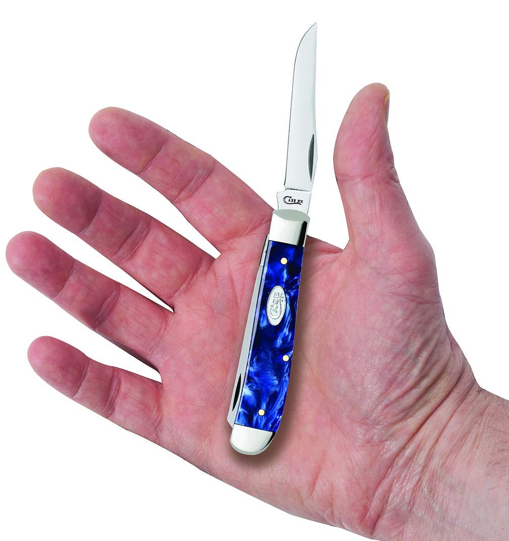 Case WR XX Pocket Knife Mini Trapper Sparxx Blue Pearl Kirinite Item #23432 - (10207 SS) - Length Closed: 3 1/2 Inches