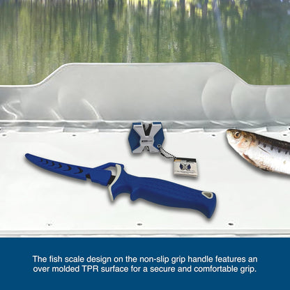 ACCUSHARP Fillet & Bait Knife and Sharpener Set, 6.5" 420 Stainless Steel Knife for Filleting with Pull Through Knife Sharpener, Fishing Tool Kit with Non-Slip Handle & Protective Sheath