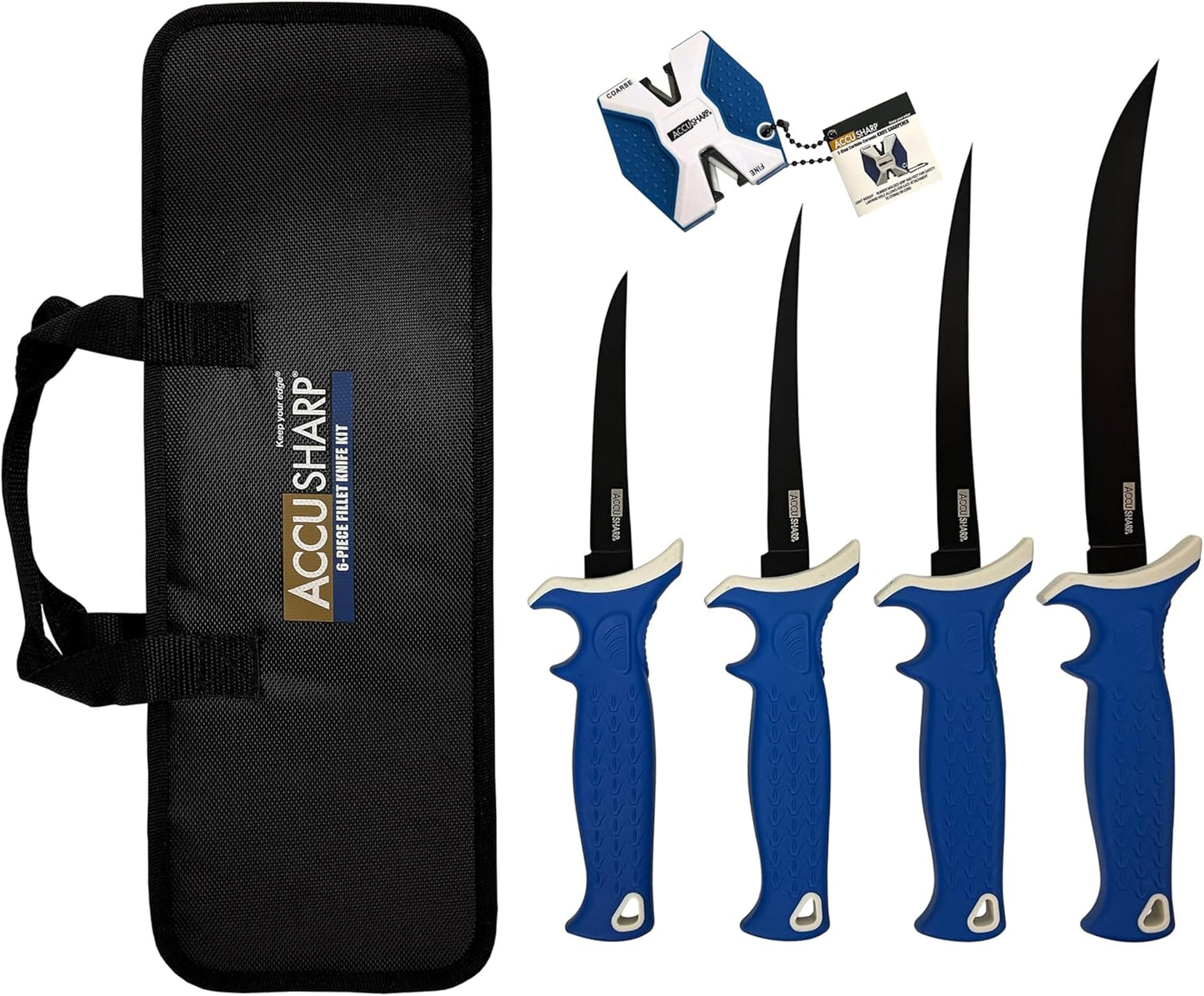 ACCUSHARP Fillet & Bait Knife and Sharpener Set, 6.5" 420 Stainless Steel Knife for Filleting with Pull Through Knife Sharpener, Fishing Tool Kit with Non-Slip Handle & Protective Sheath