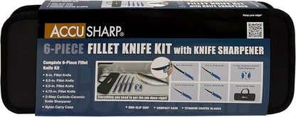 ACCUSHARP Fillet & Bait Knife and Sharpener Set, 6.5" 420 Stainless Steel Knife for Filleting with Pull Through Knife Sharpener, Fishing Tool Kit with Non-Slip Handle & Protective Sheath