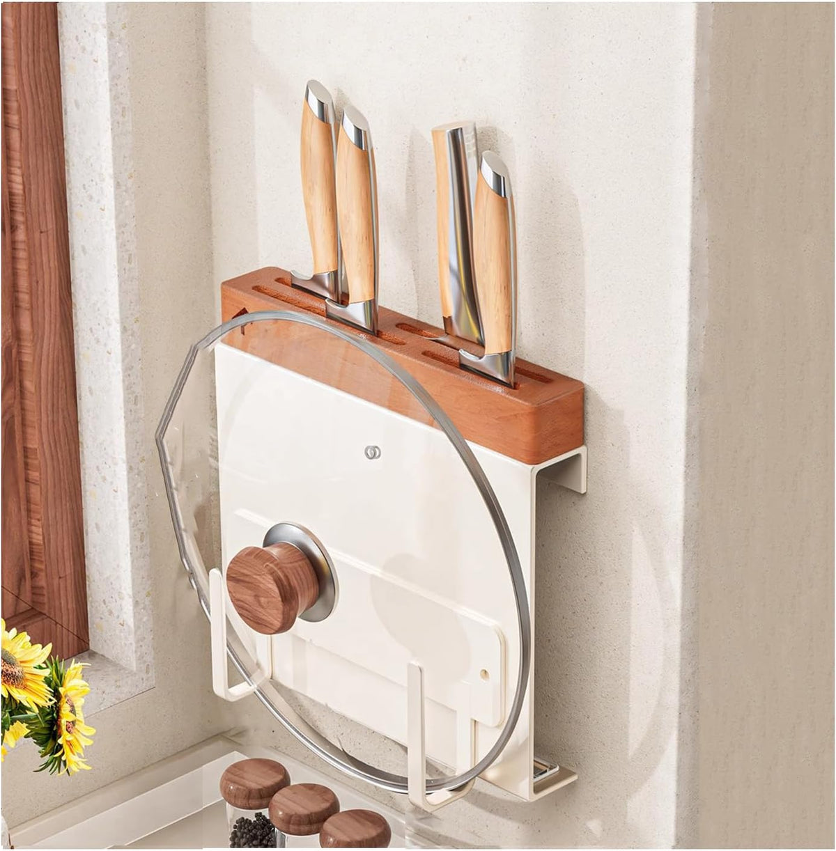 Under Cabinet Knife Storage, Kitchen Wall-Mounted Knife Holder, Cabinet Door Knife Organizer, Hanging Knives Rack,Utensils Holder,17.5 Inch