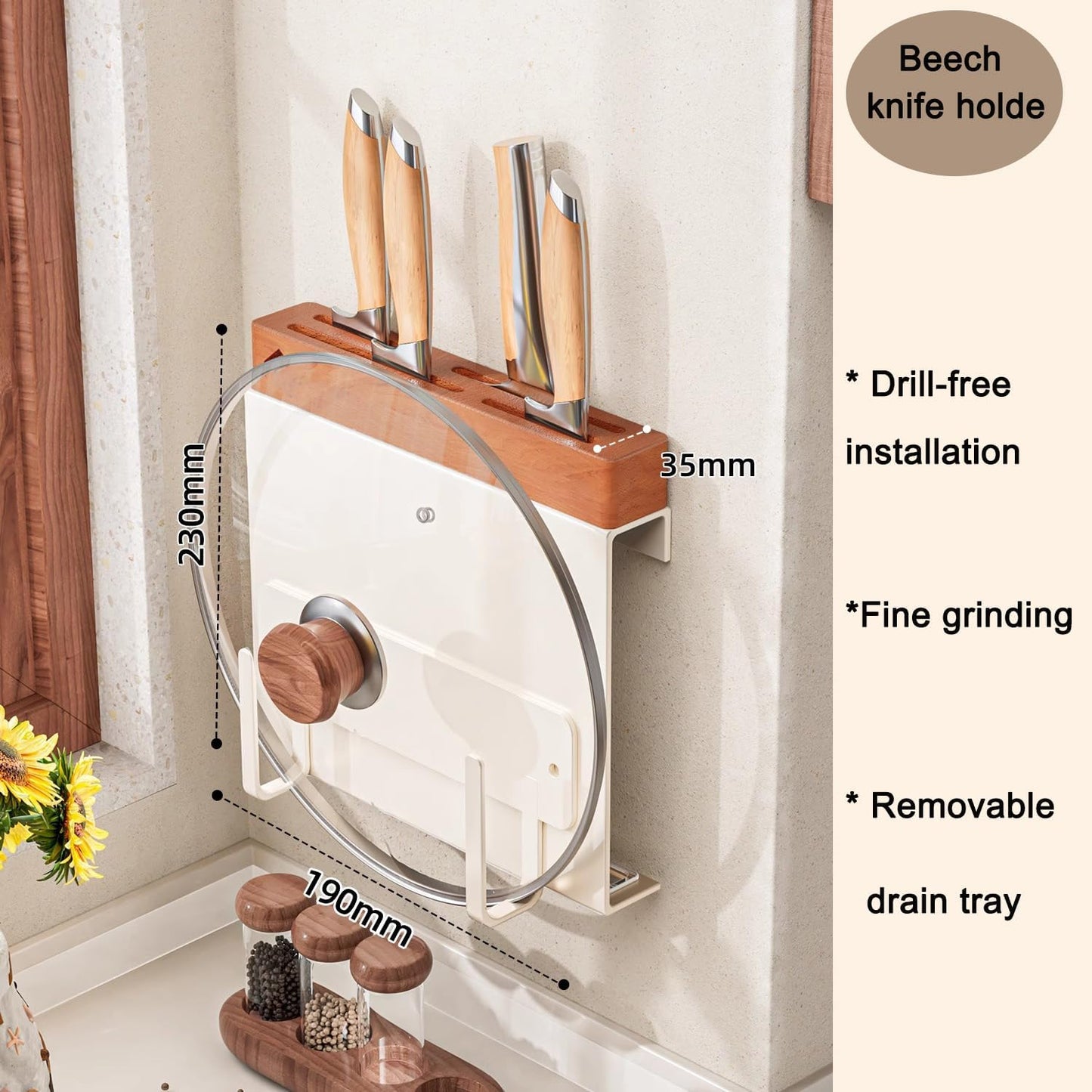 Under Cabinet Knife Storage, Kitchen Wall-Mounted Knife Holder, Cabinet Door Knife Organizer, Hanging Knives Rack,Utensils Holder,17.5 Inch