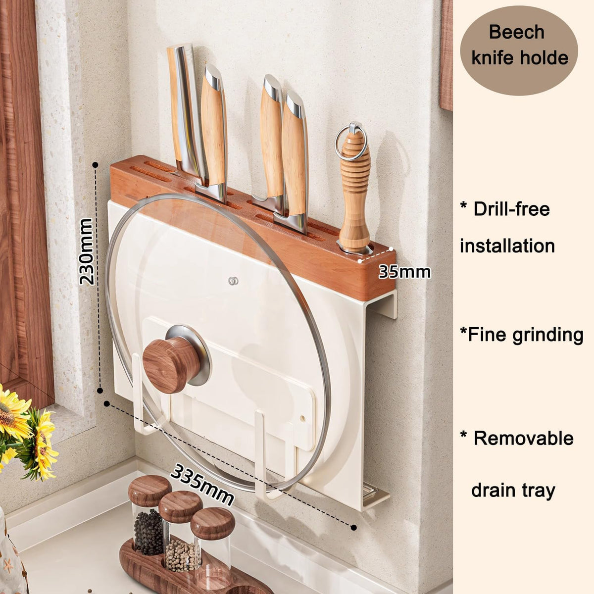 Under Cabinet Knife Storage, Kitchen Wall-Mounted Knife Holder, Cabinet Door Knife Organizer, Hanging Knives Rack,Utensils Holder,17.5 Inch