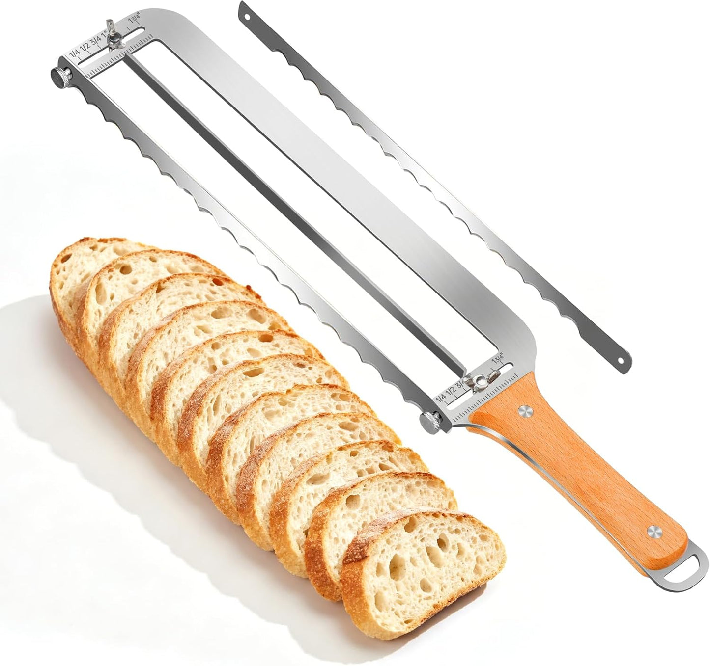 SINWAY 16IN Adjustable Bread Knife, Upgraded Stainless Steel Bread Slicer with Precision Thickness Guide for Sourdough Baguettes Bagels, Homemade Bread Cutter, Ideal Baker Gift
