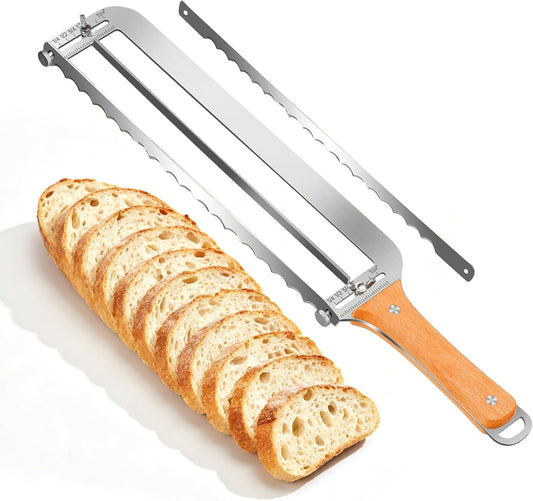 SINWAY 16IN Adjustable Bread Knife, Upgraded Stainless Steel Bread Slicer with Precision Thickness Guide for Sourdough Baguettes Bagels, Homemade Bread Cutter, Ideal Baker Gift