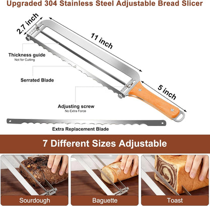 SINWAY 16IN Adjustable Bread Knife, Upgraded Stainless Steel Bread Slicer with Precision Thickness Guide for Sourdough Baguettes Bagels, Homemade Bread Cutter, Ideal Baker Gift