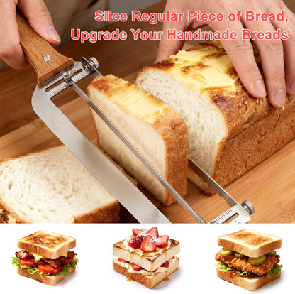SINWAY 16IN Adjustable Bread Knife, Upgraded Stainless Steel Bread Slicer with Precision Thickness Guide for Sourdough Baguettes Bagels, Homemade Bread Cutter, Ideal Baker Gift