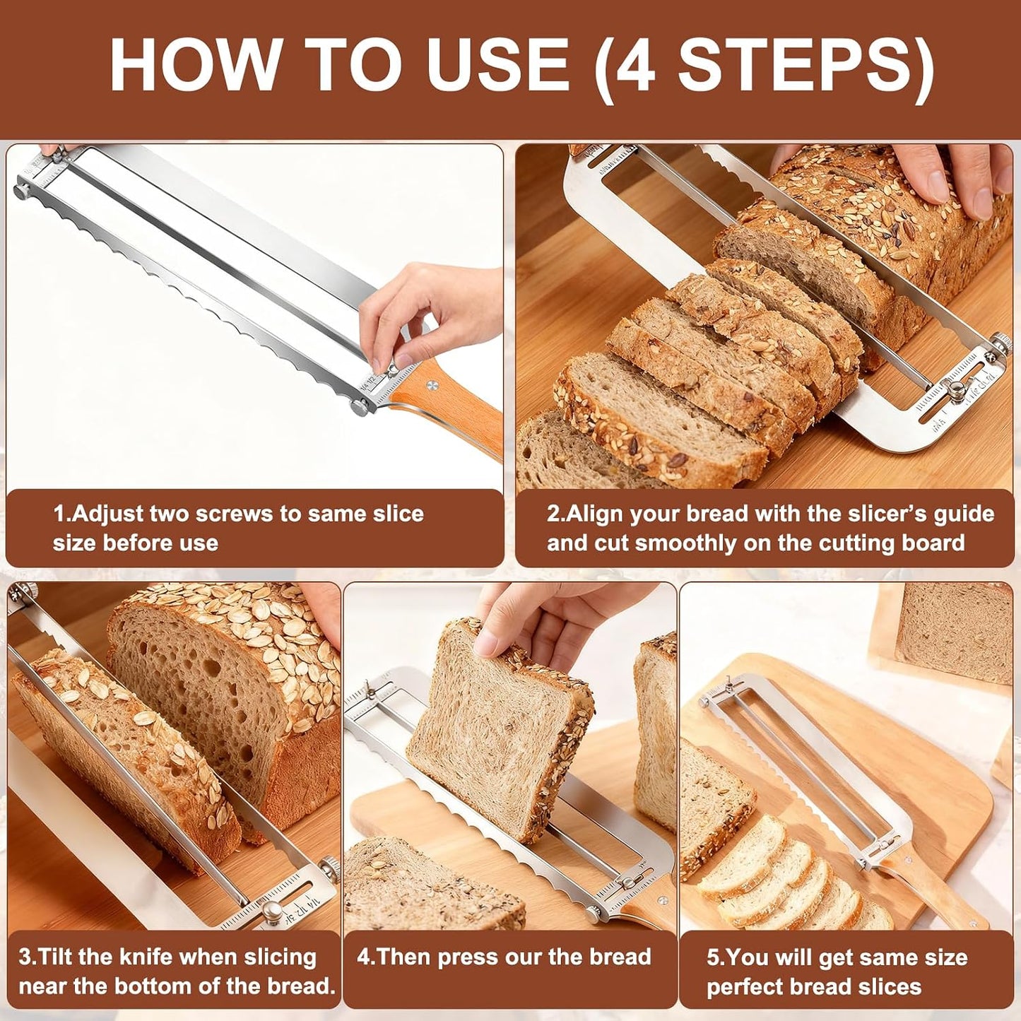 SINWAY 16IN Adjustable Bread Knife, Upgraded Stainless Steel Bread Slicer with Precision Thickness Guide for Sourdough Baguettes Bagels, Homemade Bread Cutter, Ideal Baker Gift