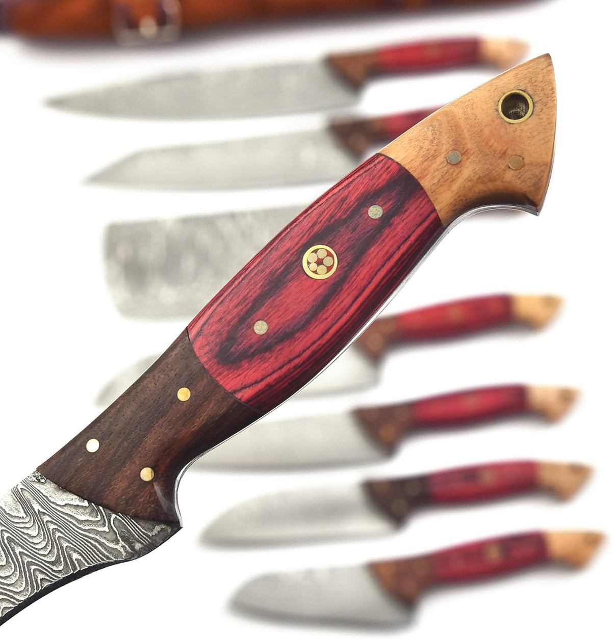 129-8 Stainless Steel Damascus Knife Set 8 pcs, Kitchen Knife Set with Leather Roll Case Bag High Carbon Ultra Sharp Knife for Kitchen, Professional Chef Knife Set with Bag 129 (8)