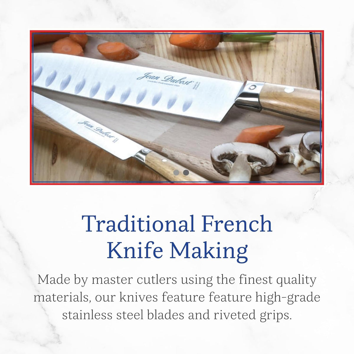 Laguiole 6-Piece Steak Knife Set, Stainless Steel Handles - 2.5 mm Blades - Rust-Resistant Stainless Steel - Includes Wooden Tray - Made in France