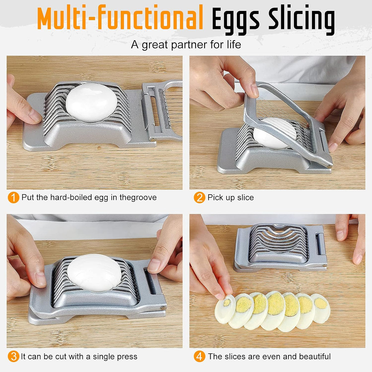 Multipurpose Heavy Duty Aluminium Egg Slicer, Stainless Steel Wire, Sliver