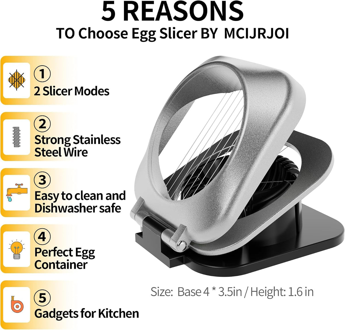 Multipurpose Heavy Duty Aluminium Egg Slicer, Stainless Steel Wire, Sliver