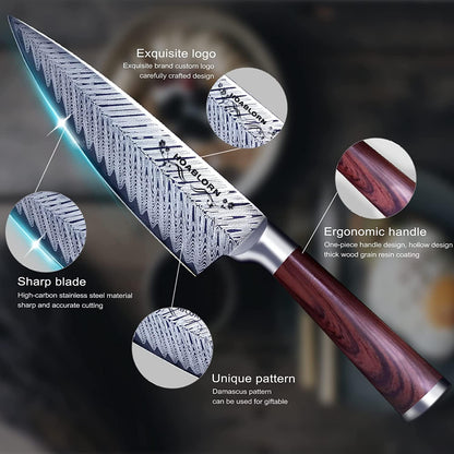 Damascus Knife Block Set – Premium 20-Piece Chef Knife Set with Extra Cutting Board & Wine Corkscrew, High Carbon Stainless Steel, Elegant Housewarming Gift