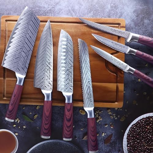 Damascus Knife Block Set – Premium 20-Piece Chef Knife Set with Extra Cutting Board & Wine Corkscrew, High Carbon Stainless Steel, Elegant Housewarming Gift