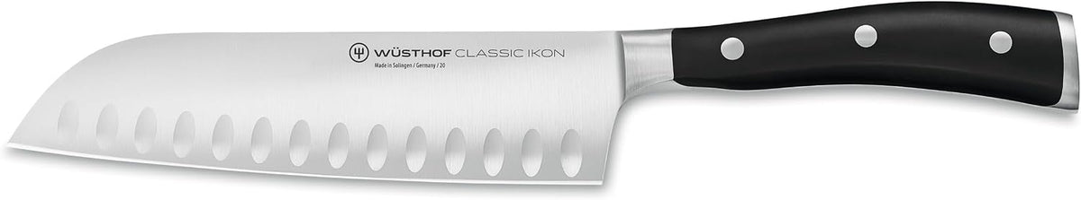 WÜSTHOF Classic IKON 7" Hollow Edge Santoku Knife, Black