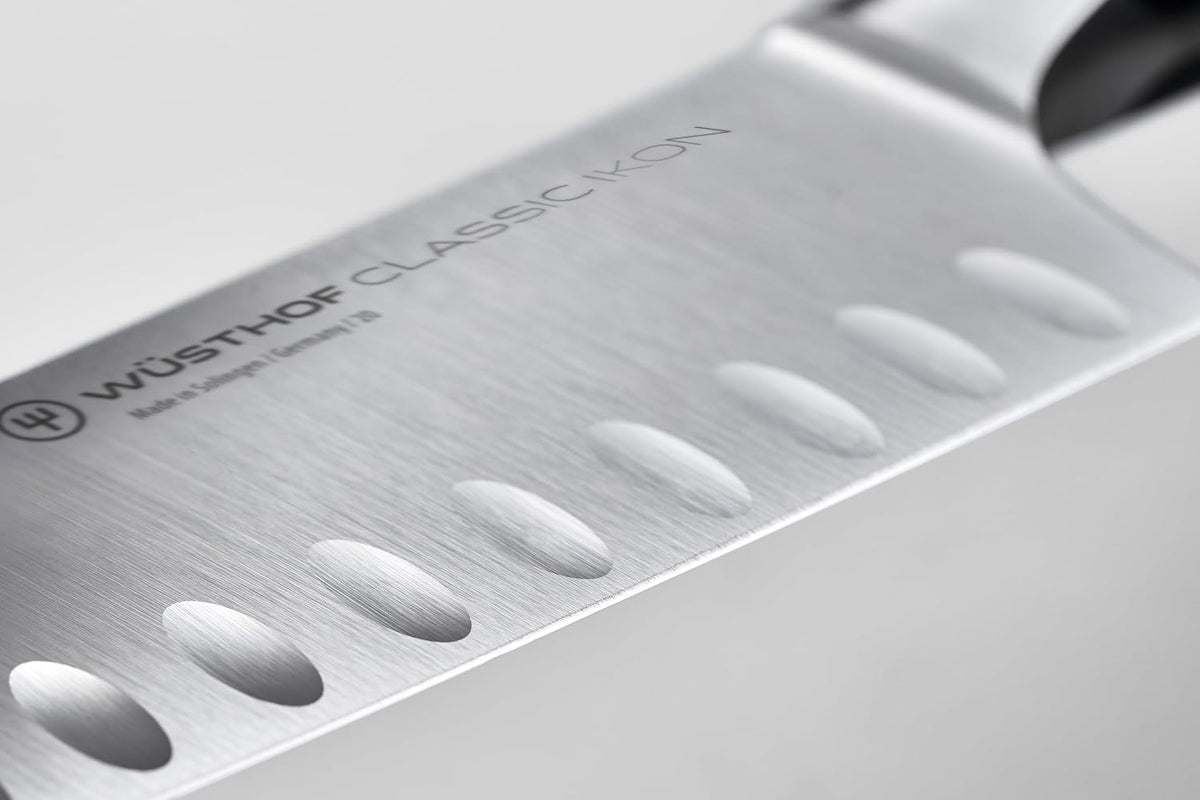 WÜSTHOF Classic IKON 7" Hollow Edge Santoku Knife, Black