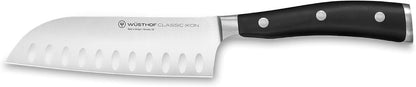 WÜSTHOF Classic IKON 7" Hollow Edge Santoku Knife, Black