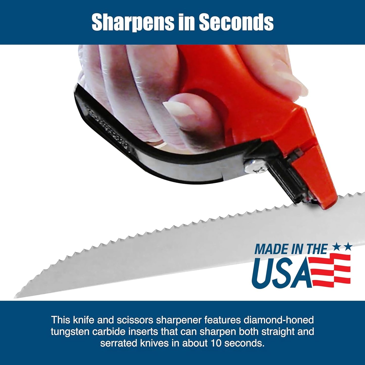 ACCUSHARP Knife Sharpener, Portable and Easy to Use, Hones and Sharpens Cleavers, Kitchen, and Serrated Knives, Sharpens Double Beveled Edge Knives