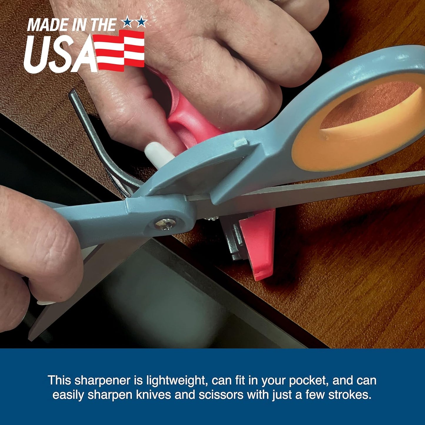 ACCUSHARP Knife Sharpener, Portable and Easy to Use, Hones and Sharpens Cleavers, Kitchen, and Serrated Knives, Sharpens Double Beveled Edge Knives