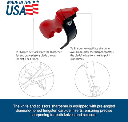 ACCUSHARP Knife Sharpener, Portable and Easy to Use, Hones and Sharpens Cleavers, Kitchen, and Serrated Knives, Sharpens Double Beveled Edge Knives
