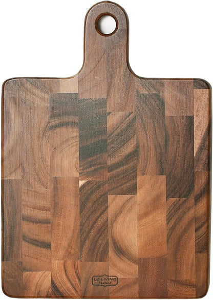 Thai End Grain Acacia Wood Grande Square Cutting Board w/Handle, best for chopping serving butcher board, prep station, kitchen deco, cheese, meat, bread, veggies & fruits, 17.7"x11.8"