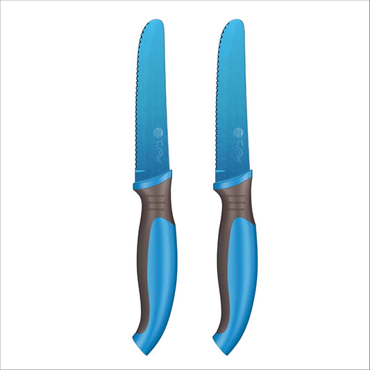 2-Piece Kids Tomato & Steak Knife Set | Safe Stainless Steel Serrated Knives for Real Cooking | Skin-Friendly Blade, Lightweight & Easy Grip – Kitchen Tool for Kids & Beginners (2 pcs)