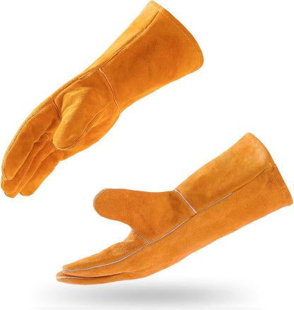 14IN Welding Gloves 932℉ Fire & Heat Resistant - Premium Leather Forge Gloves for Welder, Blacksmith, Fireplace, Wood Stove, Fire Pit, Grilling, Furnace