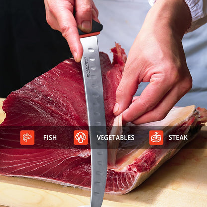 Brisket Slicing Knife, 12" Carving Knife W/Granton Edge for Meat | High carbon steel stays sharp, Granton edge for smooth cuts, Non-slip handle for firm grip, Ideal for brisket & turkey.
