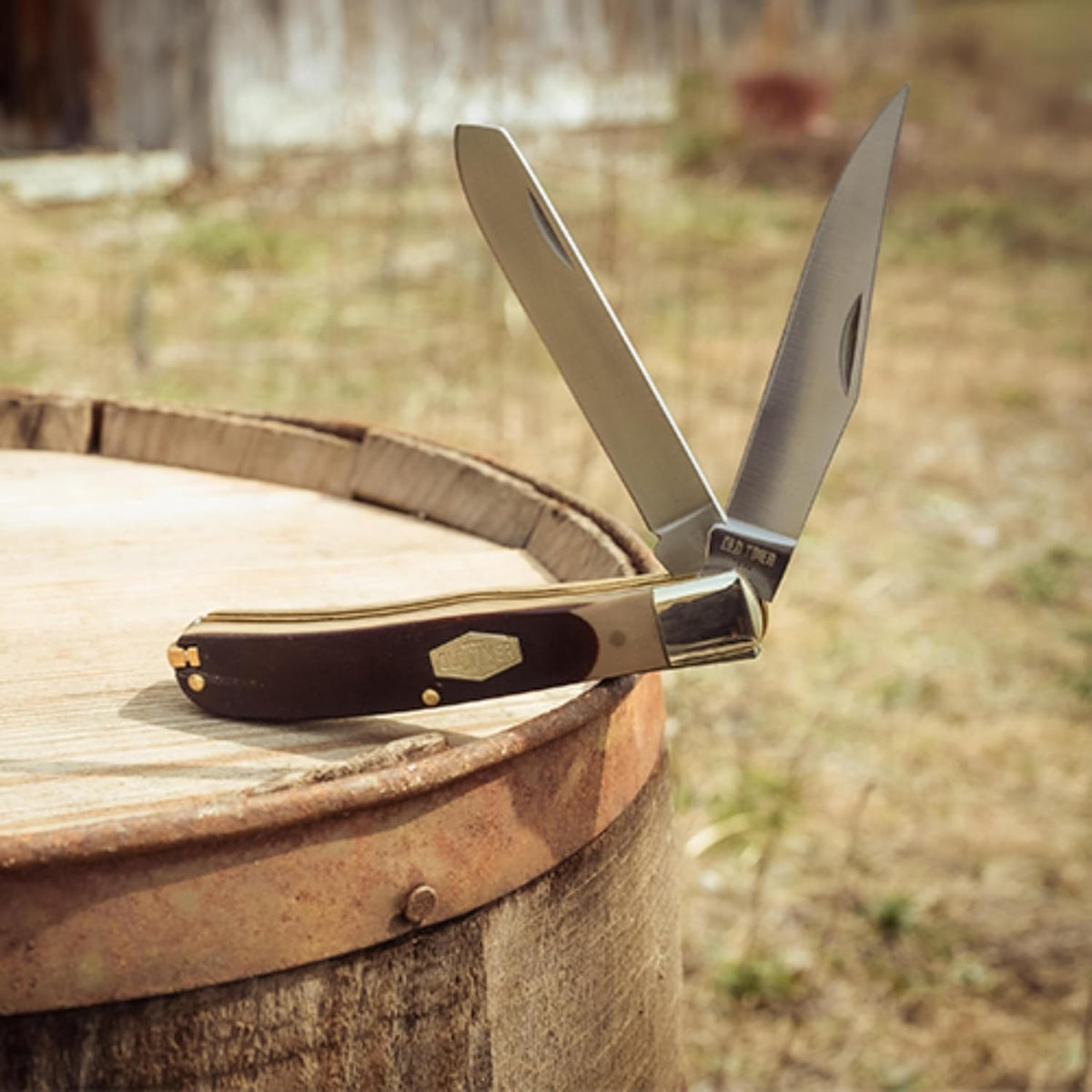 96OT Bearhead Trapper 7.4in Traditional Folding Pocket Knife with 2 High Carbon SS Blades, Sawcut Handle, Tweezers, and Convenient Size for EDC, Hunting, Camping, Whittling, and Outdoors