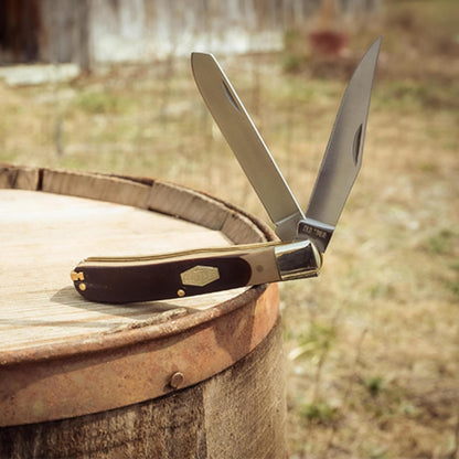 96OT Bearhead Trapper 7.4in Traditional Folding Pocket Knife with 2 High Carbon SS Blades, Sawcut Handle, Tweezers, and Convenient Size for EDC, Hunting, Camping, Whittling, and Outdoors
