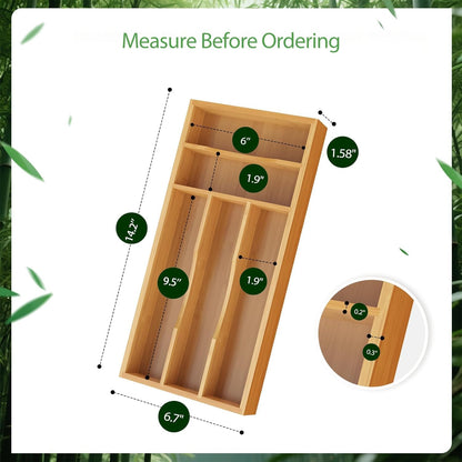 Bamboo Silverware Organizer, 12 Inch Bamboo Kitchen Drawer Cutlery Organizer, Utensil Holder, Flatware Organizer Tray (15.8"x11.9"x1.6")