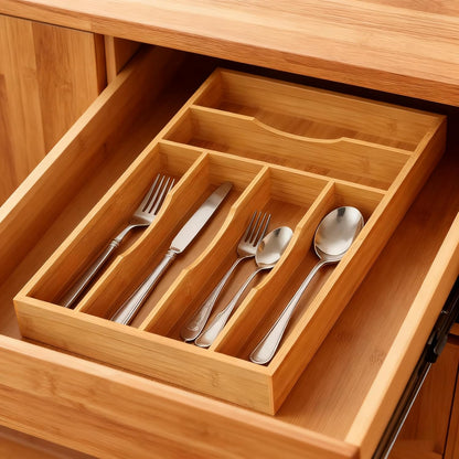Bamboo Silverware Organizer, 12 Inch Bamboo Kitchen Drawer Cutlery Organizer, Utensil Holder, Flatware Organizer Tray (15.8"x11.9"x1.6")