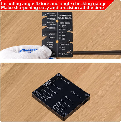 Honing Guide System Chisel Sharpening Kit for Woodworking Chisels and Planes 5/32" to 3" Chisel Sharpener Sharpening Holder Guide with Sharpening Angle Fixture, Angle Gauge and Storage Case
