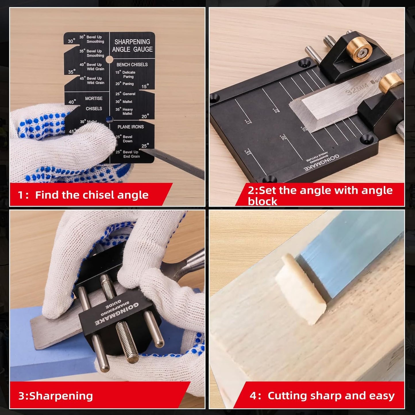 Honing Guide System Chisel Sharpening Kit for Woodworking Chisels and Planes 5/32" to 3" Chisel Sharpener Sharpening Holder Guide with Sharpening Angle Fixture, Angle Gauge and Storage Case