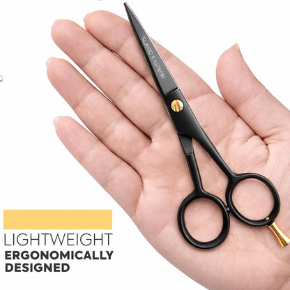5” Professional Beard & Mustache Scissors for Men | German Stainless Steel Beard Trimming Shears with 2 Mustache Combs & Premium Pouch for All Facial Hair (Black)
