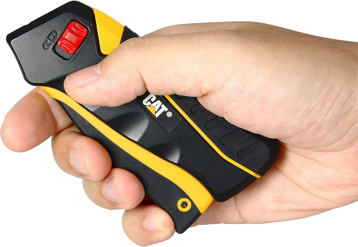 Safety Utility Knife Box Cutter Self-Retracting, Squeeze Handle to Extend, Release to Retract, Lock Open w/Switch, Ergo Handle w/ 3 Safety-Tip Blades That Store Inside - 240071