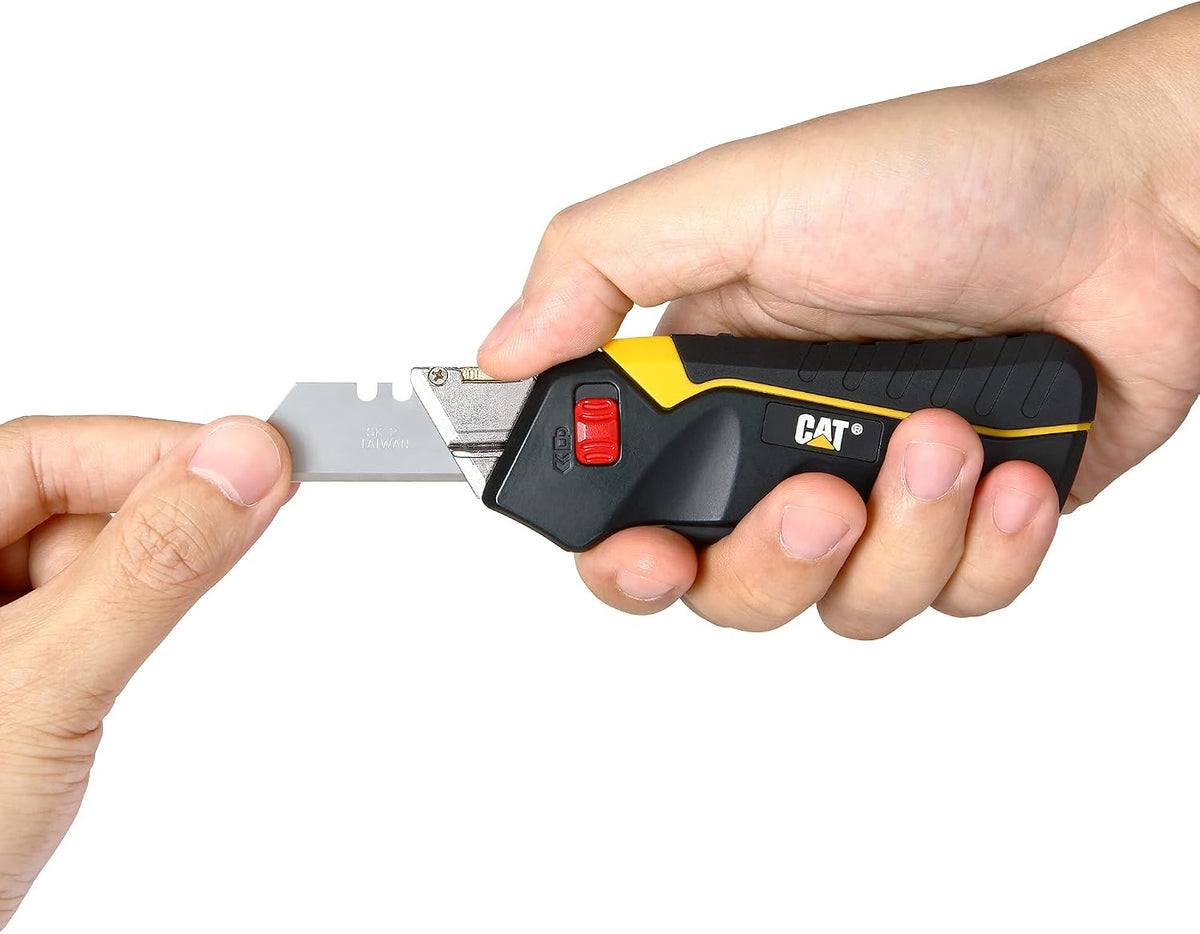 Safety Utility Knife Box Cutter Self-Retracting, Squeeze Handle to Extend, Release to Retract, Lock Open w/Switch, Ergo Handle w/ 3 Safety-Tip Blades That Store Inside - 240071
