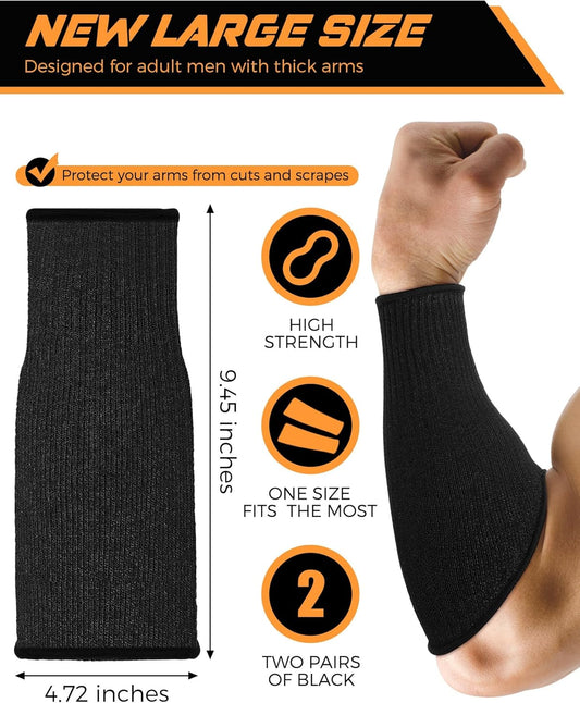 2 Pairs Cut Resistant Sleeve Level 5, 9.45 x 4.72 Inches, Black | Arm Protection Safety Protective Sleeves, Arm Protectors for Men Women