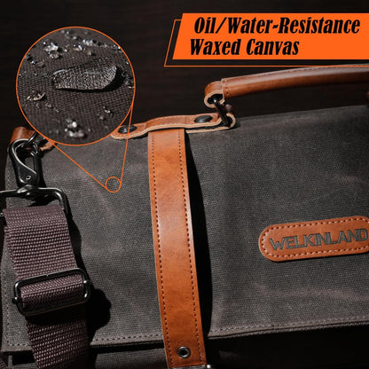 13-Pocket Knife Roll, Waxed-Canvas Leather Knife Roll Bag, Heavy-Duty Chef Knife Roll Bag, WaterProof Knife Wrap Roll, Portable Chef Knife Roll Up, Chef Knife Bags And Rolls