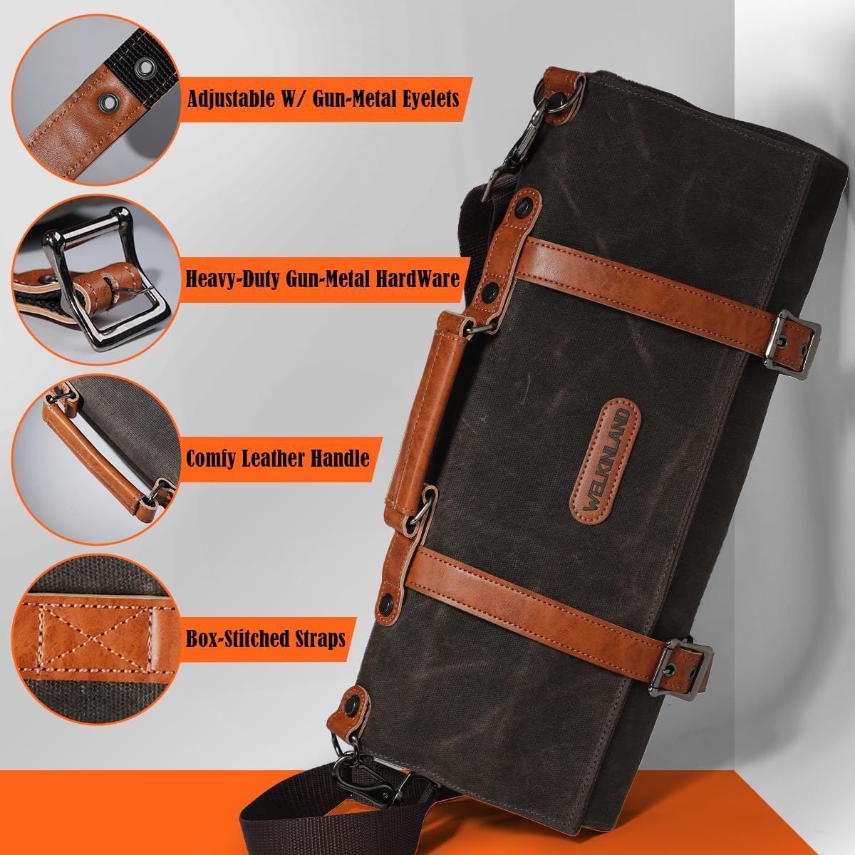 13-Pocket Knife Roll, Waxed-Canvas Leather Knife Roll Bag, Heavy-Duty Chef Knife Roll Bag, WaterProof Knife Wrap Roll, Portable Chef Knife Roll Up, Chef Knife Bags And Rolls