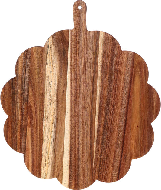 Scalloped Acacia Wood Boards Wooden Cutting Board for Bread Meat Cutting Boards Fruit Cheese Serving Butcher Block Supplies 11.81 x 11.81 x 0.63 Inches