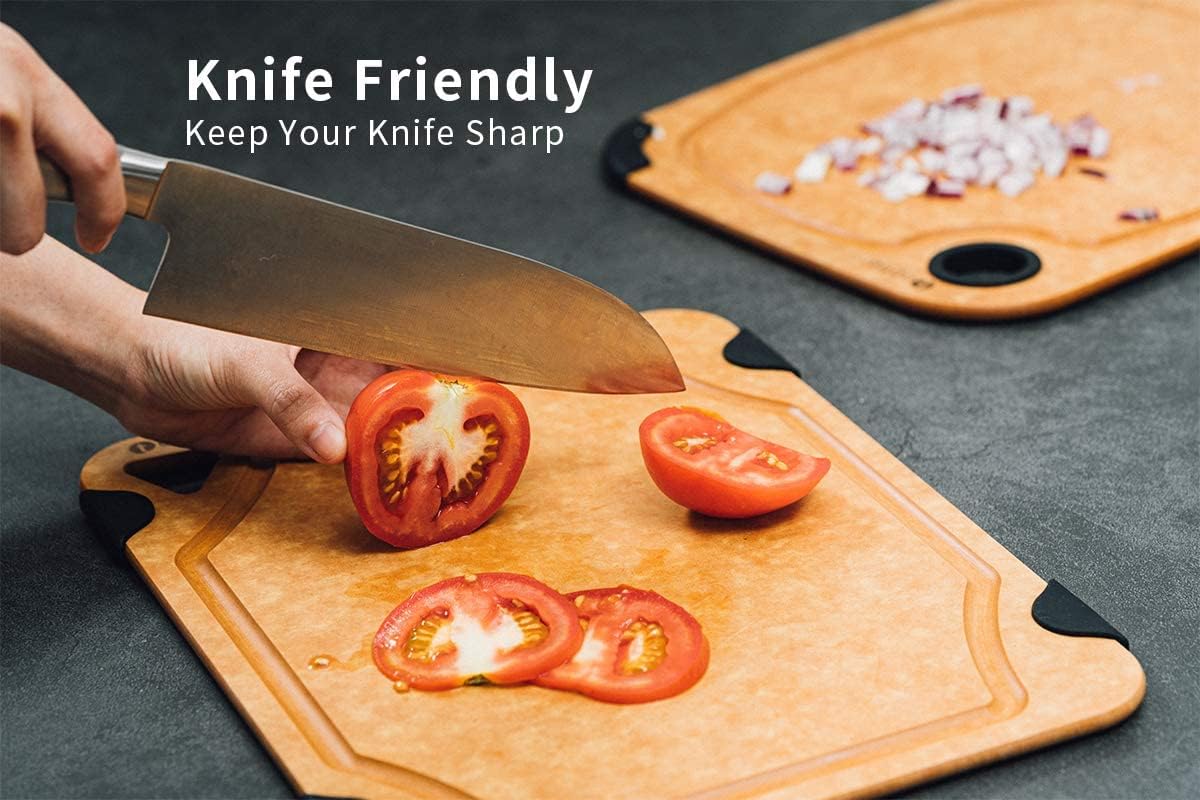 Cutting Board, Wood Fiber Cutting Board for Kitchen, Non-Slip Kitchen Wood Chopping Board, Reversible, Eco-Friendly, Natural Wood Fiber, Medium Cutting Board, 14.5 x 11-inch, Natural Slate