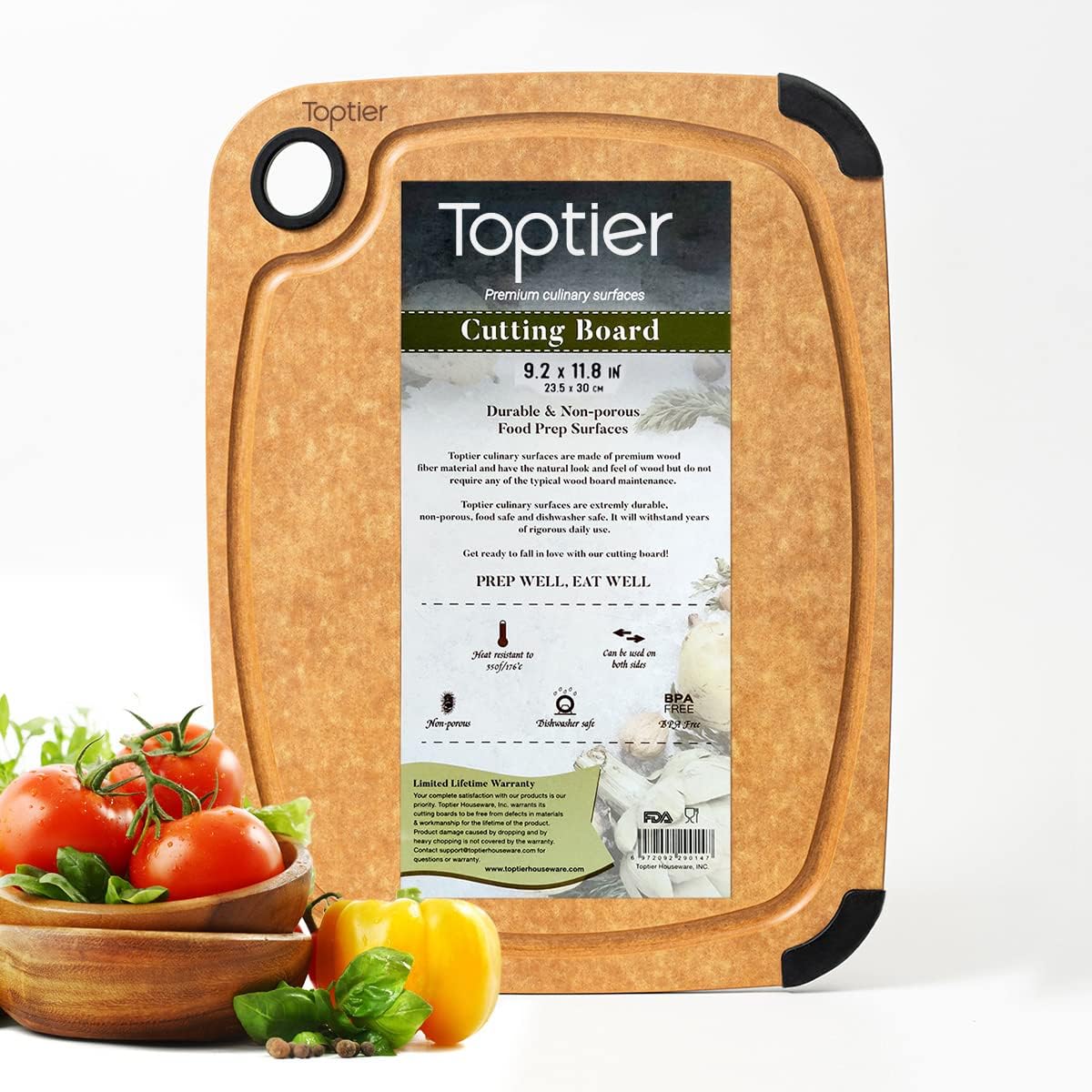 Cutting Board, Wood Fiber Cutting Board for Kitchen, Non-Slip Kitchen Wood Chopping Board, Reversible, Eco-Friendly, Natural Wood Fiber, Medium Cutting Board, 14.5 x 11-inch, Natural Slate
