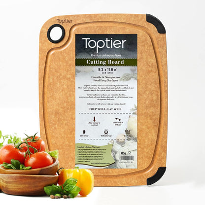 Cutting Board, Wood Fiber Cutting Board for Kitchen, Non-Slip Kitchen Wood Chopping Board, Reversible, Eco-Friendly, Natural Wood Fiber, Medium Cutting Board, 14.5 x 11-inch, Natural Slate