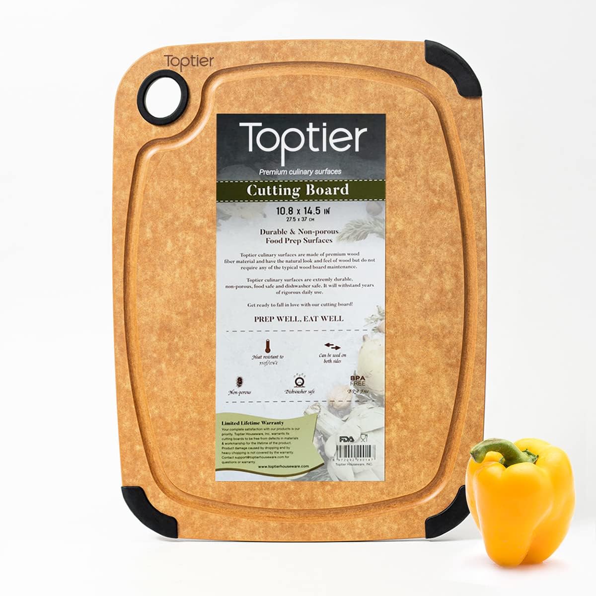 Cutting Board, Wood Fiber Cutting Board for Kitchen, Non-Slip Kitchen Wood Chopping Board, Reversible, Eco-Friendly, Natural Wood Fiber, Medium Cutting Board, 14.5 x 11-inch, Natural Slate