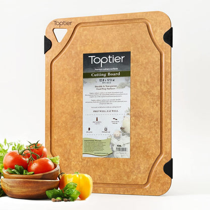 Cutting Board, Wood Fiber Cutting Board for Kitchen, Non-Slip Kitchen Wood Chopping Board, Reversible, Eco-Friendly, Natural Wood Fiber, Medium Cutting Board, 14.5 x 11-inch, Natural Slate