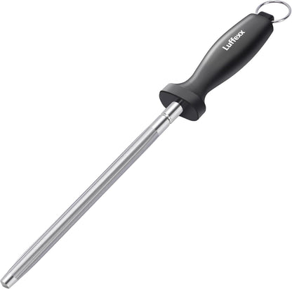 Professional 12-Inch Knife Sharpening Rod, High-Carbon honing rod to Sharpen the Knife Quickly, Perfect Knife Sharpener for Chefs and Home Cooks, Easy to Use & Sturdy
