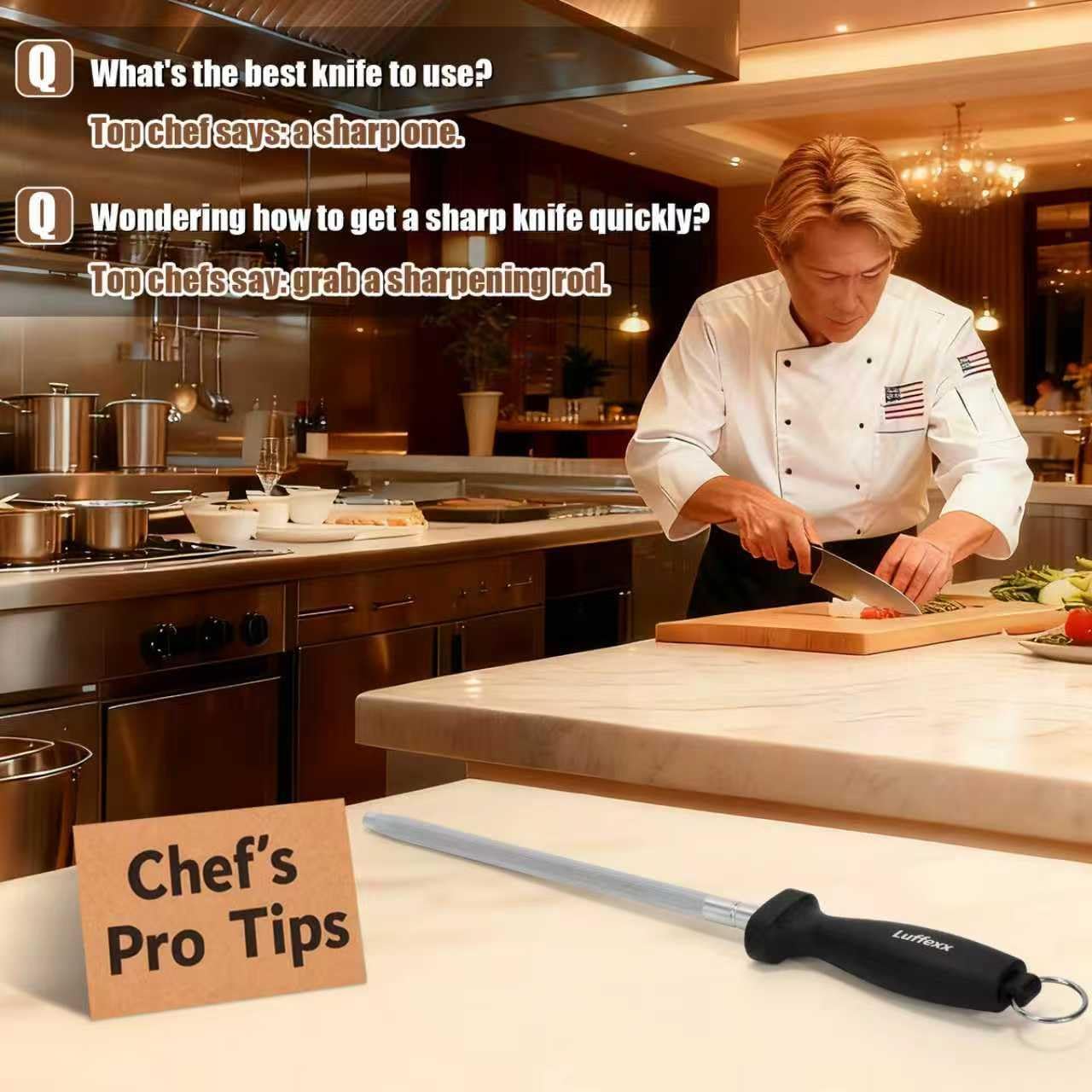 Professional 12-Inch Knife Sharpening Rod, High-Carbon honing rod to Sharpen the Knife Quickly, Perfect Knife Sharpener for Chefs and Home Cooks, Easy to Use & Sturdy